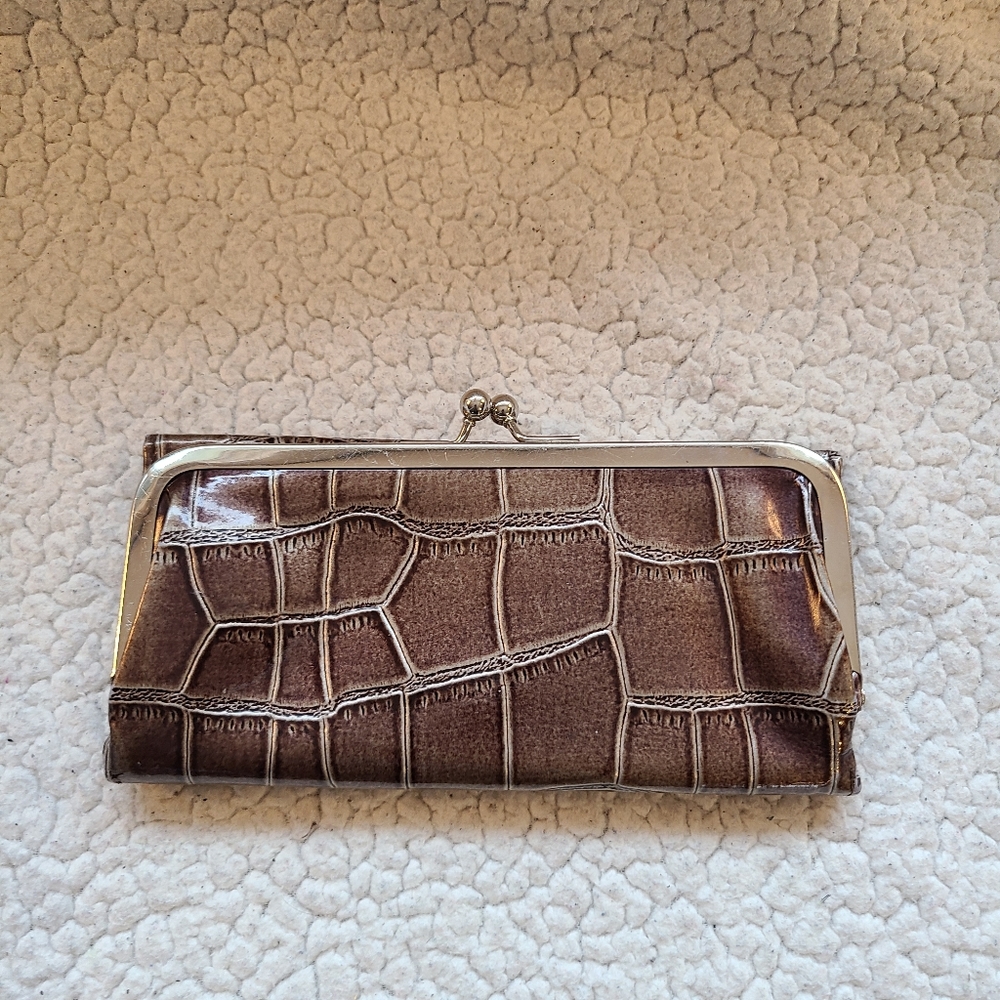 Braciano brown snake print trifold wallet/clutch